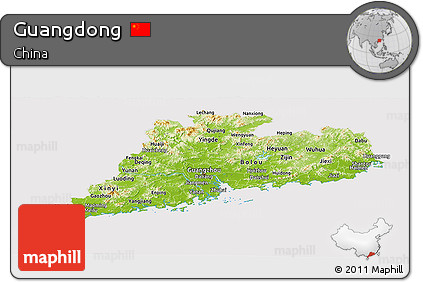 Physical Panoramic Map of Guangdong, cropped outside