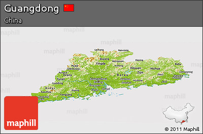 Physical Panoramic Map of Guangdong, cropped outside