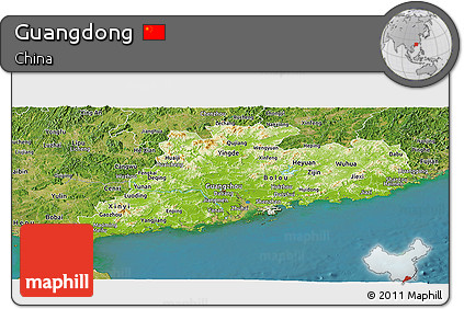 Physical Panoramic Map of Guangdong, satellite outside