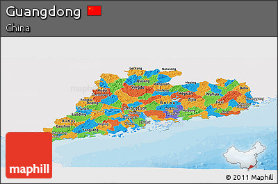 Political Panoramic Map of Guangdong, single color outside