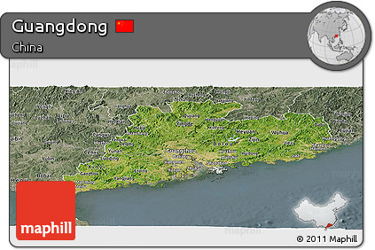 Satellite Panoramic Map of Guangdong, semi-desaturated