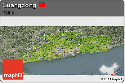 Satellite Panoramic Map of Guangdong, semi-desaturated