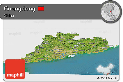 Satellite Panoramic Map of Guangdong, single color outside
