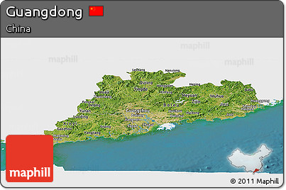 Satellite Panoramic Map of Guangdong, single color outside