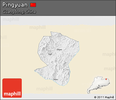 Classic Style 3D Map of Pingyuan, single color outside