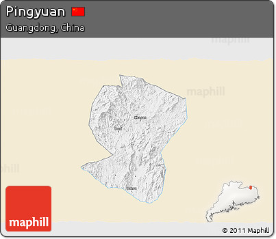 Classic Style 3D Map of Pingyuan, single color outside
