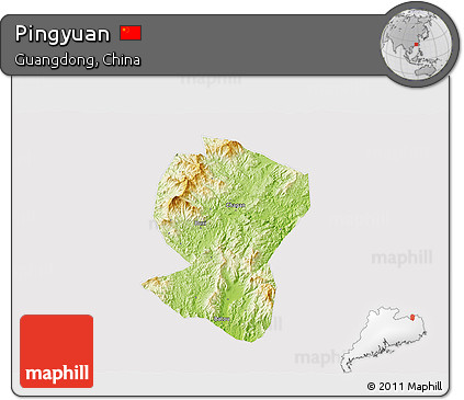 Physical 3D Map of Pingyuan, cropped outside