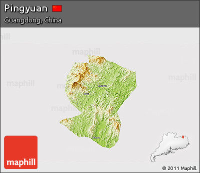 Physical 3D Map of Pingyuan, cropped outside