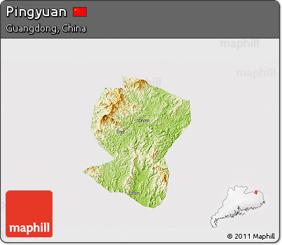 Physical 3D Map of Pingyuan, cropped outside
