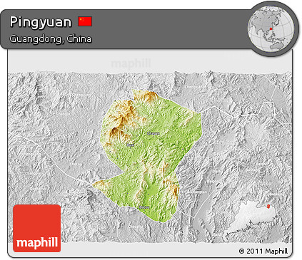 Physical 3D Map of Pingyuan, lighten, desaturated