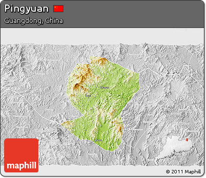Physical 3D Map of Pingyuan, lighten, desaturated