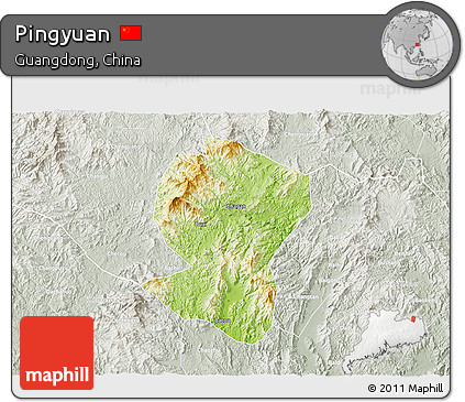 Physical 3D Map of Pingyuan, lighten, semi-desaturated