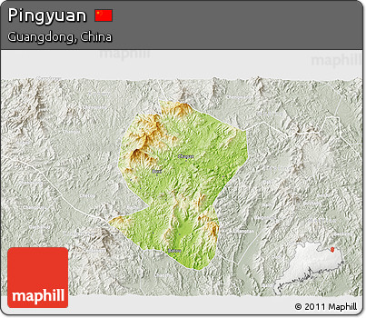 Physical 3D Map of Pingyuan, lighten, semi-desaturated