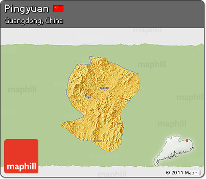 Savanna Style 3D Map of Pingyuan, single color outside