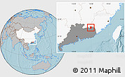 Gray Location Map of Pingyuan, highlighted country, highlighted parent region, hill shading