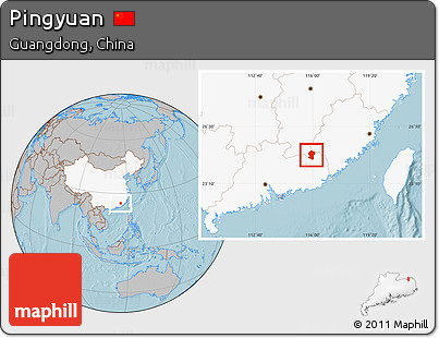 Gray Location Map of Pingyuan, highlighted country, hill shading