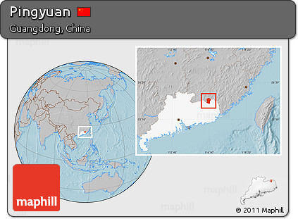 Gray Location Map of Pingyuan, highlighted parent region, hill shading