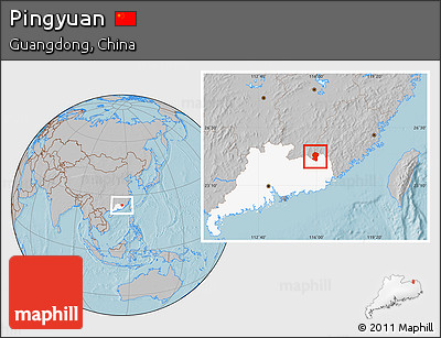 Gray Location Map of Pingyuan, highlighted parent region, hill shading
