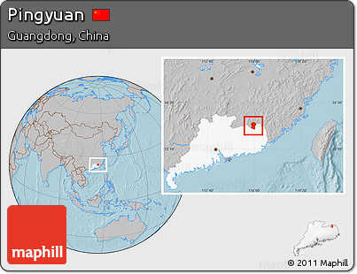 Gray Location Map of Pingyuan, highlighted parent region, hill shading