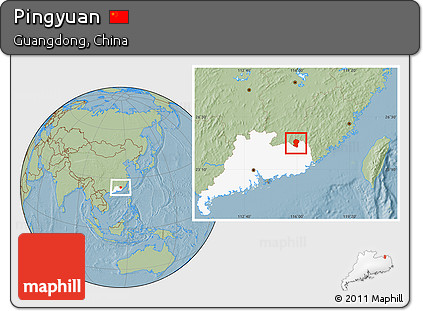 Savanna Style Location Map of Pingyuan, highlighted parent region, hill shading