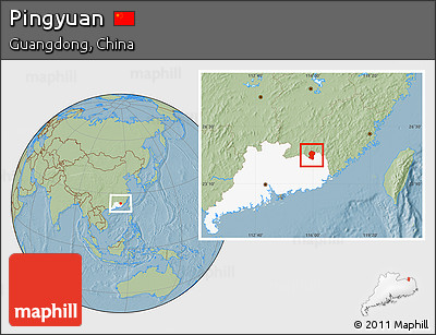 Savanna Style Location Map of Pingyuan, highlighted parent region, hill shading