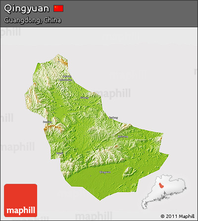 Physical 3D Map of Qingyuan, cropped outside