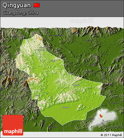 Physical 3D Map of Qingyuan, darken