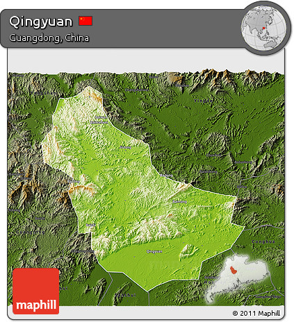 Physical 3D Map of Qingyuan, darken