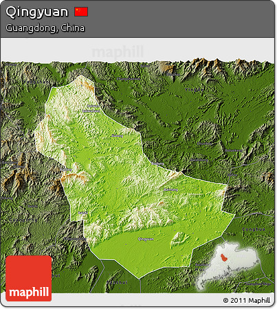 Physical 3D Map of Qingyuan, darken