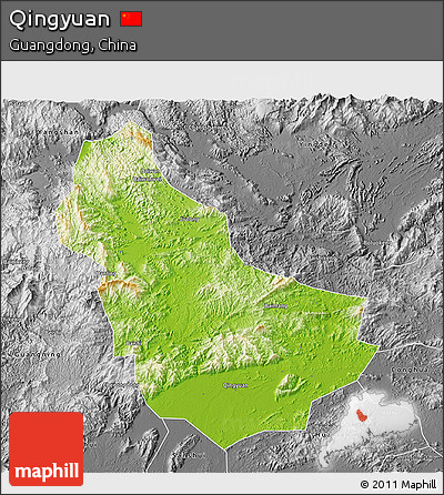 Physical 3D Map of Qingyuan, desaturated