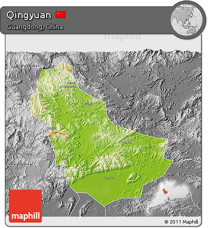 Physical 3D Map of Qingyuan, desaturated