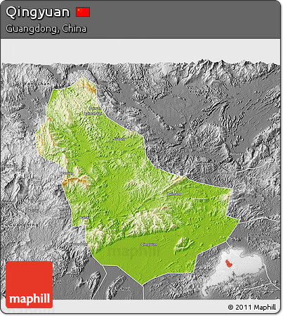 Physical 3D Map of Qingyuan, desaturated