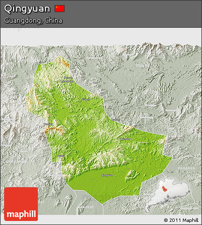 Physical 3D Map of Qingyuan, lighten, semi-desaturated