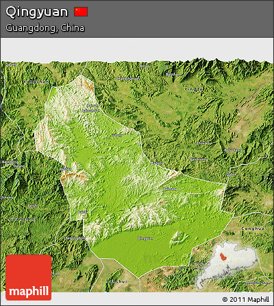 Physical 3D Map of Qingyuan, satellite outside