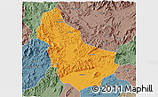 Political 3D Map of Qingyuan, semi-desaturated