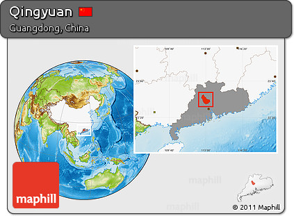 Physical Location Map of Qingyuan, highlighted country, highlighted parent region