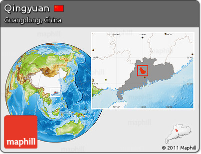 Physical Location Map of Qingyuan, highlighted country, highlighted parent region