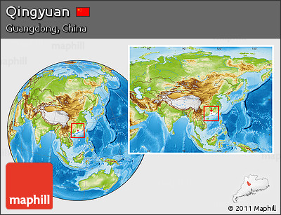 Physical Location Map of Qingyuan, highlighted parent region, within the entire country