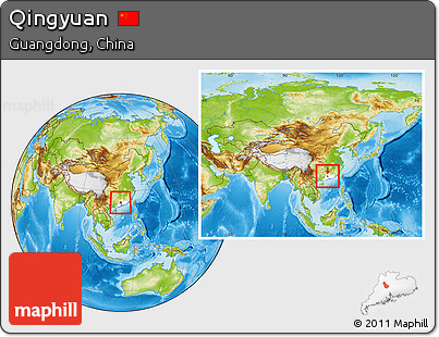 Physical Location Map of Qingyuan, highlighted parent region, within the entire country
