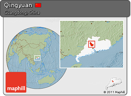 Savanna Style Location Map of Qingyuan, highlighted parent region, hill shading