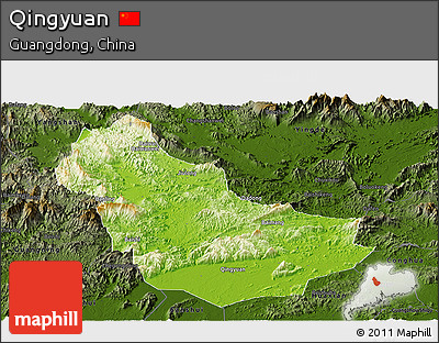 Physical Panoramic Map of Qingyuan, darken