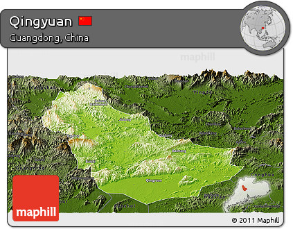 Physical Panoramic Map of Qingyuan, darken