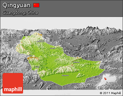 Physical Panoramic Map of Qingyuan, desaturated