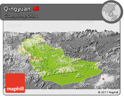 Physical Panoramic Map of Qingyuan, desaturated