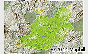Physical 3D Map of Qujiang, semi-desaturated