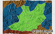 Political 3D Map of Qujiang, darken