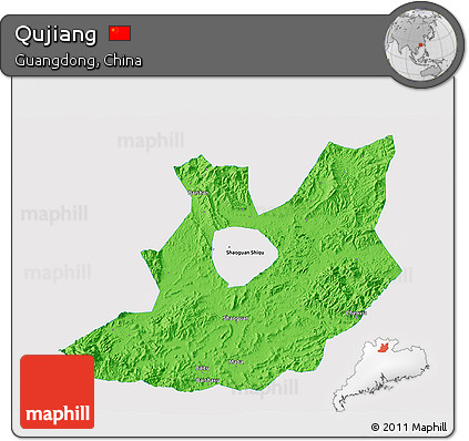 Political 3D Map of Qujiang, single color outside