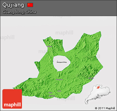 Political 3D Map of Qujiang, single color outside