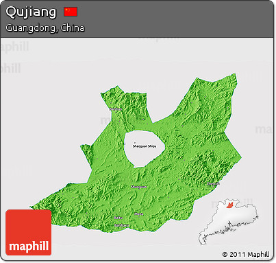 Political 3D Map of Qujiang, single color outside