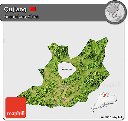 Satellite 3D Map of Qujiang, single color outside